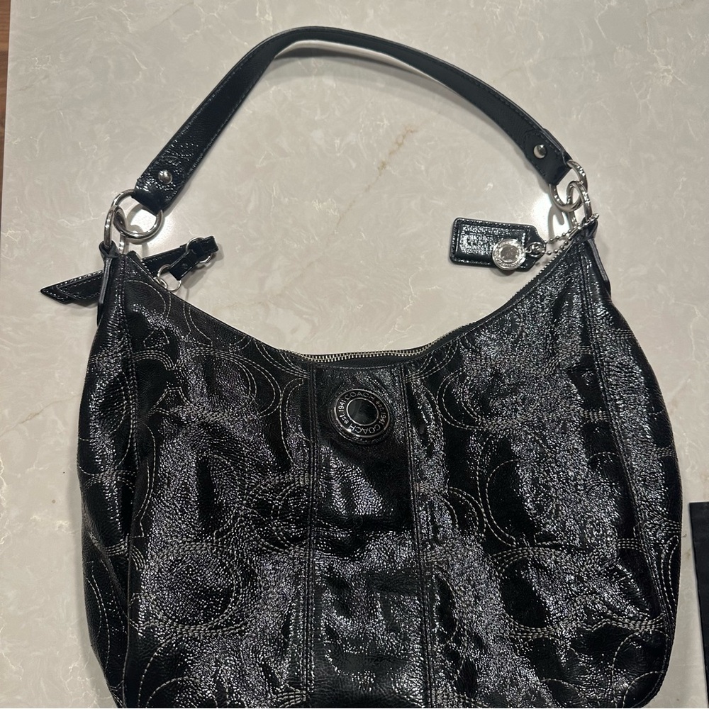 Black Coach Monogram Patent Leather Y2K Designer Women's Bag
